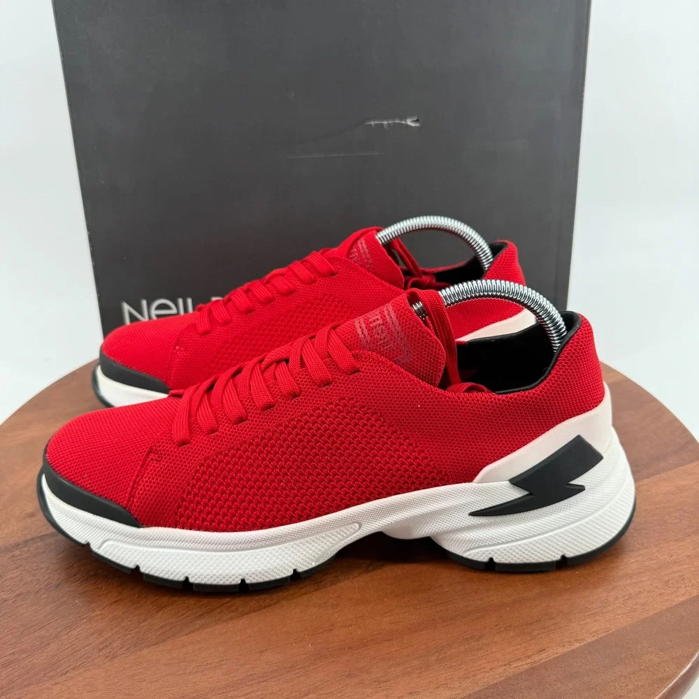 Neil Barrett Red Knit Lightning‎ Bolt Sneakers 091C26F1 Mens Size EU 41/US 8 NEW